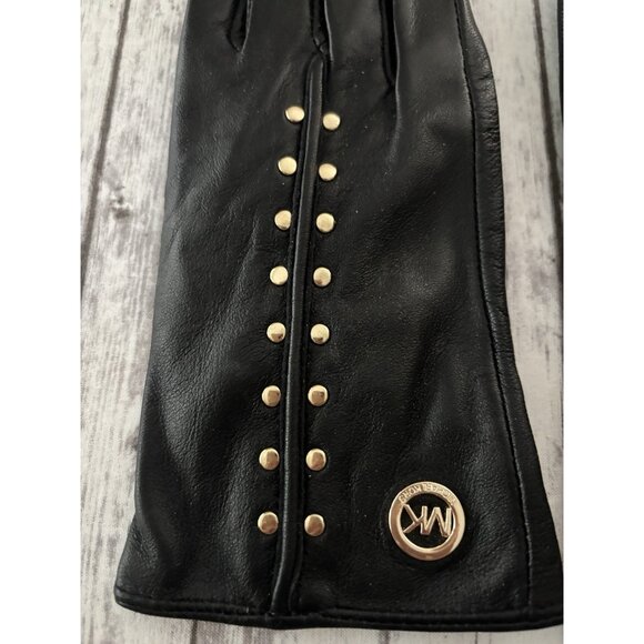 Michael Kors MICHAEL Women's Astor Studded Leather Tech Gloves Black Gold Medium - Picture 2 of 9